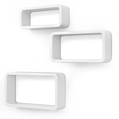 Wall, Set of 3 Floating Shelves, Cube Storage Organisers, Each Holds up to 15 kg, 44, 39, 34 cm, White , 34 x 10 x 14.5 cm