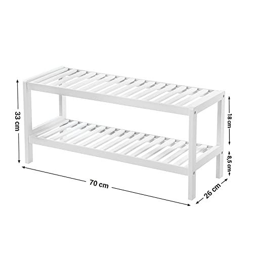 Natural Bamboo 2-Tier Shoe Rack, Shelf for Shoes Plants Books, for Living Room Hallway Bedroom Bathroom, 70 x 26 x 33 cm, White