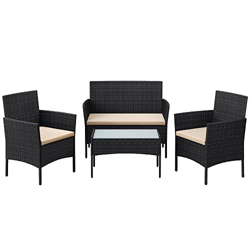 Balcony Garden Furniture Set PE Polyrattan Lounge Set Patio Furniture Outdoor for Patio Balcony Garden Black Taupe