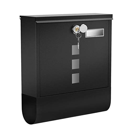 Mailbox, Wall-Mounted Post Letter Box, Capped Lock with Copper Core, Newspaper Holder, Viewing Windows, and Nameplate, Easy to Install, Black