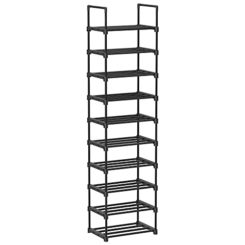 Shoe Rack, 10-Tier Metal Shoe Storage Organiser, Customisable Design, Metal Frame, Space-Saving Rack, for Dressing Room, Hallway, 30 x 45 x 174 cm, Black