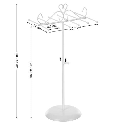 Jewellery Display Stand Holder, Metal Jewellery Rack Tree, for Necklaces, Chokers, Bracelets, Earrings, Gift for Girls Women, White