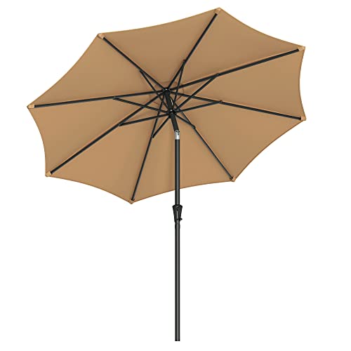 264 cm Garden Parasol Umbrella, UPF 50+, Sun Shade, 30° Tilt in 2 Directions, Crank Handle for Opening and Closing, for Outdoor Gardens Pool Balcony Patio, Base Not Included, Taupe