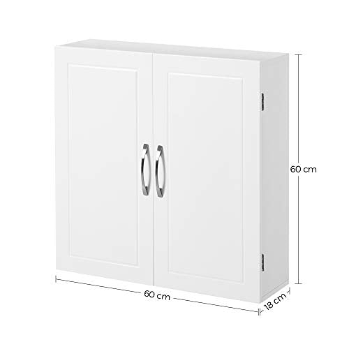 Wall Cabinet, Hanging Bathroom Storage Cabinet, Medicine Cupboard with Adjustable Shelves, Double Doors, 60 x 18 x 60 cm, Scandinavian Nordic Style, Matte White