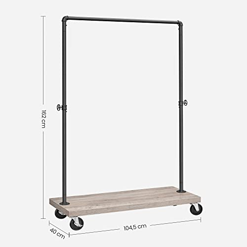 Clothes Rail for Bedroom, Heavy-Duty Clothes Rack, Industrial Pipe Rolling Garment Rack with Shelf, Top Rail Max. Load 90 kg, Laundry Room, Retail Store, Greige and Black