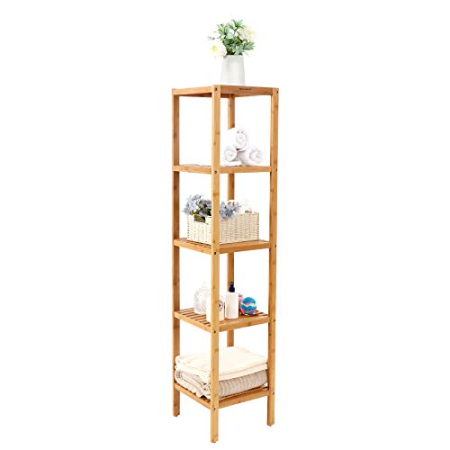 5-Tier Bamboo Bathroom Shelf, Standing Kitchen Rack, 33 x 33 x 146 cm(L x W x H), for Narrow Spaces, Living Room, Bedroom, Hallway