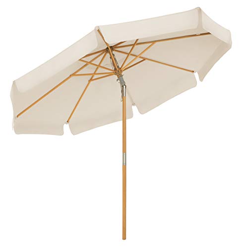 Parasol, Octagonal Garden Umbrella, Sun Protection up to UPF 50+, Parasol Pole and Umbrella Ribs, Made of Wood, Bendable, without Stand, Outdoor, Balcony, Patio, beige, 2,7 m