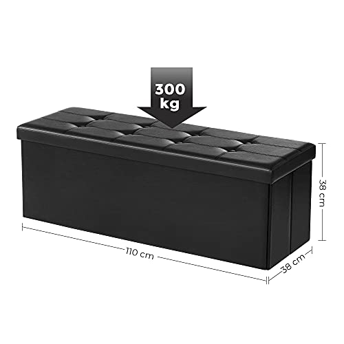 43 Inches Folding Storage Ottoman Bench, Storage Chest, Footrest, Coffee Table, Padded Seat, Faux Leather, Holds up to 660 lb, Black U