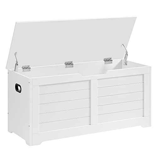 Storage Chest, Storage Bench, Blanket Box with 2 Safety Hinges, Shoe Storage Bench, Modern Style, 40 x 100 x 46 cm, for Hallway, Bedroom, Living Room, Matte White