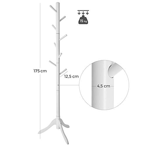 Coat Rack, Solid Wood Coat Stand, Freestanding Hall Coat Tree with 8 Hooks for Coats, Hats, Bags, Purses, for Entryway, Hallway, Rubberwood, Purses