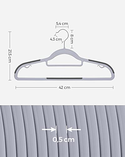 Coat Hangers, Pack of 50, Heavy Duty Plastic Hangers with Non-Slip Design, Space-Saving Clothes Hangers, 0.6 cm Thickness, 360° Swivel Hook, 42 cm Long, Light Grey and Dark Grey