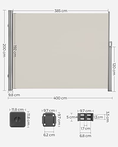 200 x 400 cm (H x L), Side Awning for Balcony and Terrace, Privacy Protection, Sun Shade, Side Blind, Beige