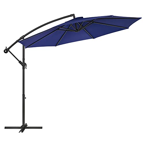 Cantilever Garden Patio Umbrella with Base, 3 m Offset Parasol, Banana Hanging Umbrella, Sunshade with Protection UPF 50+, Crank for Opening Closing, Navy Blue