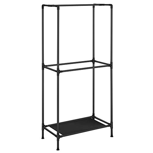 Clothes Rail for Bedroom with 3 Hanging Rails and Fabric Shelf with Metal Frame, 95 x 45 x 202 cm, Black