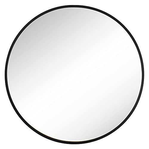 Round Wall Mirror Bathroom Mirror 61 cm Diameter Metal Frame for Living Room Bedroom Bathroom Hallway Black