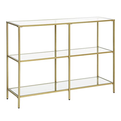 Console Table, Sofa Table with 3 Shelves, Tempered Glass Shelf, 100 x 30 x 73 cm, Metal Frame, Modern, for Hallway Living Room Bedroom, Gold Colour