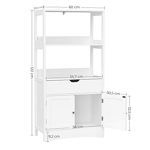 Large Wardrobe with Drawer, 2 Open Shelves and Double Doors, Wardrobe for Bathroom, Entrance, Kitchen and Living Room, White