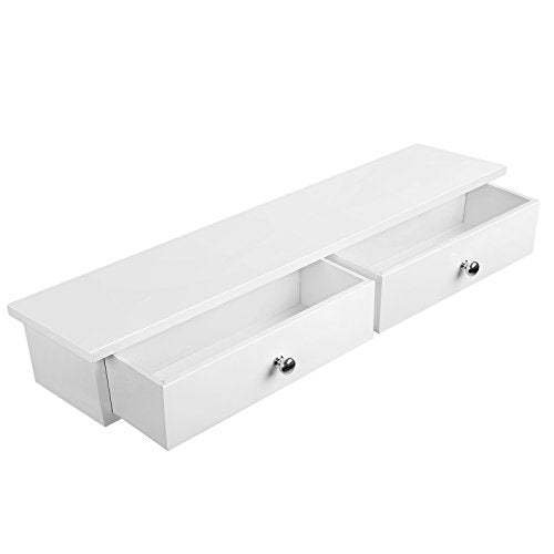 Wall Shelf, Floating Shelf with 2 Drawers, High Gloss Finish, Holds up to 15 kg, 65 x 15 x 10 cm, for Entryway, Living Room, Kitchen, White