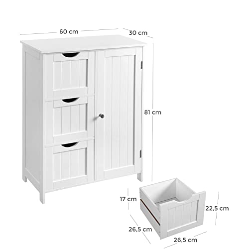 Bathroom Storage Cabinet, Floor Cabinet with 3 Large Drawers and 1 Adjustable Shelf, 60 x 30 x 81 cm, White