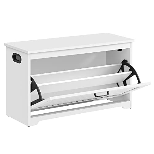 Shoe Cabinet with Cap, Bench with Adjustable Inner Dividers, Hinged Door, with Side Handles, for Hallway, 80 x 30 x 46 cm, White