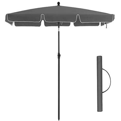 Rectangular Balcony Parasol 2 x 1.25 m, UPF 50+ Protection, Tilting Sunshade, PA-Coated Canopy, Carrying Bag, Garden Terrace, Base Not Included, Grey