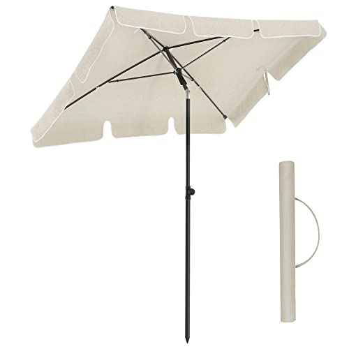 Rectangular Balcony Parasol 2 x 1.25 m, UPF 50+ Protection, Tilting Sunshade, PA-Coated Canopy, Carrying Bag, Garden Terrace, Base Not Included, Beige