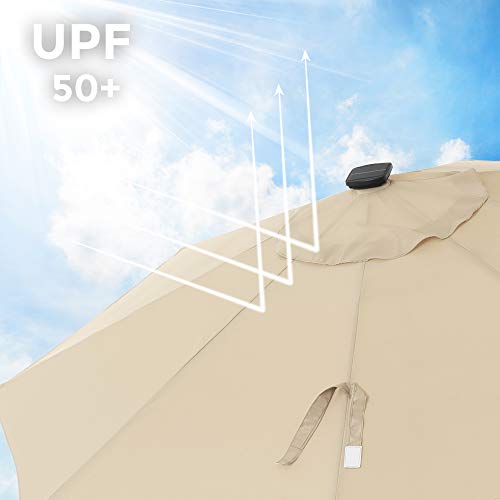 2.7 m Garden Parasol Umbrella with Solar-Powered LED Lights, Sunshade with UPF 50+ Protection, Tilting, Crank Handle for Opening Closing, Base Not Included, Beige