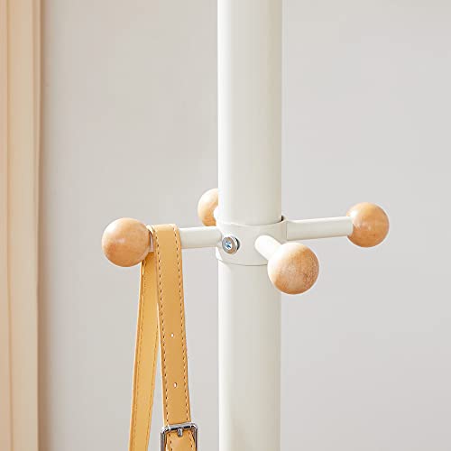 Coat Rack, Freestanding Metal Coat Tree, 11 Hooks with Wooden Ends, for Coats, Hats, Bags, 53.5 x 53.5 x 173 cm, White