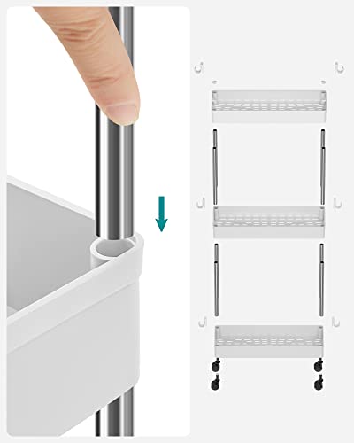 3-Tier Storage Trolley, Kitchen Trolley on Wheels, Narrow Trolley for Kitchen Bathroom Office or Small Spaces, 42 x 13.5 x 61 cm, White