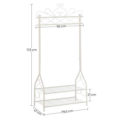 Vintage Clothes Stand and Rack with Garment Rail and 2 metal shelves 92 x 41 x 173 cm (W x D x H) Cream