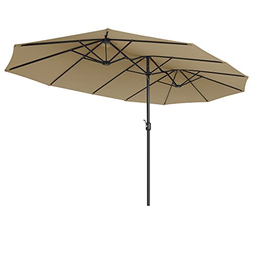 Double-Sided Parasol Umbrella 4.6 x 2.7 m, Extra Large Garden patio Parasol, Twin Sun Shade Canopy, UPF 50+ Protection, Crank, For Market Outdoor Garden Terrace, No Base, Taupe