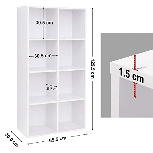 8-Cube Storage Bookshelf, Wooden Bookcase and Display Shelf, Freestanding Cabinet Unit for Office, Living Room, Bedroom, White