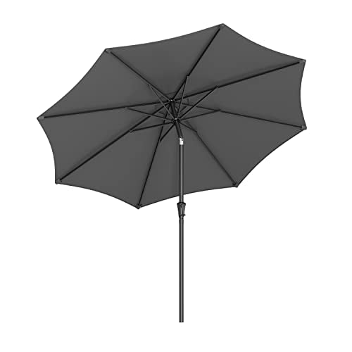 264 cm Garden Parasol Umbrella, UPF 50+, Sun Shade, 30° Tilt in 2 Directions, Crank Handle for Opening and Closing, for Outdoor Gardens Pool Balcony Patio, Base Not Included, Grey