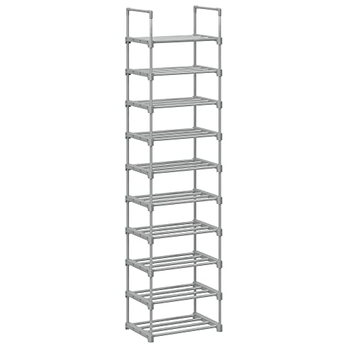 Shoe Rack, 10-Tier Metal Shoe Storage Organiser, Customisable Design, Metal Frame, Space-Saving Rack, for Dressing Room, Hallway, 30 x 45 x 174 cm, Grey