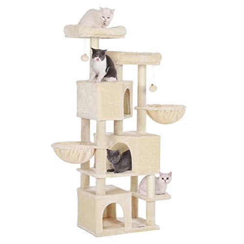 Large Cat Tree with 3 Cat Caves, 164 cm Cat Tower, Beige