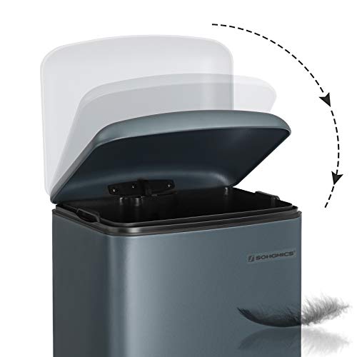 Rubbish Bin, 30 L Kitchen Bin, Steel Pedal Bin with Inner Bucket and Lid, Soft Closure, Odour Seal for Kitchen, Living Room, Smoky Grey