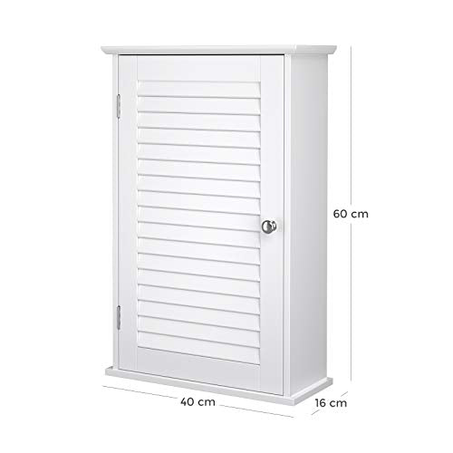 Wall Cabinet, Hanging Bathroom Storage Cabinet, Medicine Cupboard with Adjustable Shelf and Shutter Door, 40 x 16 x 60 cm, Wooden, White