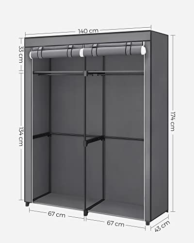 Wardrobe, Clothes Storage Wardrobe for Bedroom with 2 Clothes Rails, Fabric Portable Wardrobe, Collapsible, Clothes Rack, for Closet, 43 x 140 x 174 cm, Grey