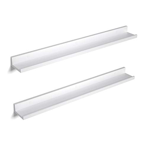 Floating Shelves Set of 2, Wall Shelves ledge with High Gloss Finish, 80 x 10 cm, for Picture Frames and Books, Living Room, Hallway, Bedroom, Bathroom, Kitchen, Office, White