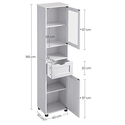 Bathroom Cabinet, Column Storage Unit with Adjustable Shelves, Door Cupboards, Drawers, Space-Saving, Wood White