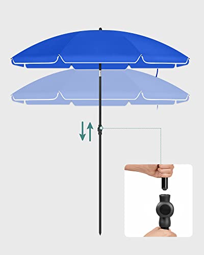 2 m Parasol, Beach Umbrella, UPF 50+, Sun Protection, Portable Octagonal Polyester Canopy, Fibreglass Ribs, Tilt Mechanism, Carry Bag, for Beach Garden Balcony Pool, Blue