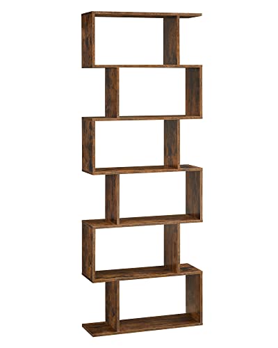 Wooden Bookcase, Cube Display Shelf and Room Divider, Freestanding Decorative Storage Shelving, 6-Tier Bookshelf, Rustic Brown