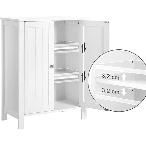 Freestanding Bathroom Cabinet Storage Cupboard Unit with 2 Doors and 2 Adjustable Shelves, White