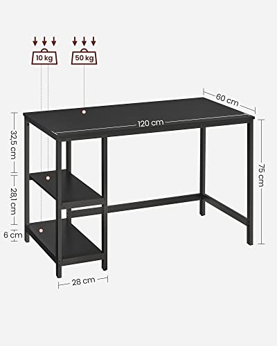 Computer Desk PC Desk Office Table with 2 Shelves on Right or Left Side for Office Living Room Steel Frame Industrial Design Black