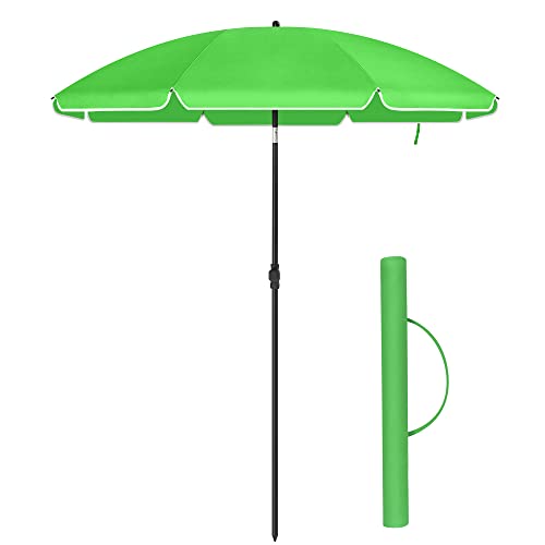 2 m Parasol, Beach Umbrella, UPF 50+, Sun Protection, Portable Octagonal Polyester Canopy, Fibreglass Ribs, Tilt Mechanism, Carry Bag, for Beach Garden Balcony Pool, Green