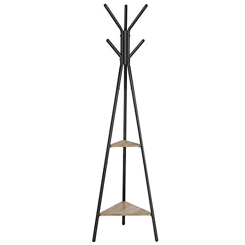 Rack Stand, Coat Tree, Hall Tree Free Standing, Industrial Style, with 2 Shelves, for Clothes, Hat, Bag, Greige and Black