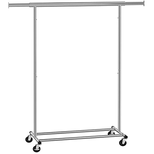 Clothes Rack on Wheels, Heavy Duty Clothes Rail, with Extendable Hanging Rail, 90 kg Load Capacity, Easy Assembly, Portable, Silver