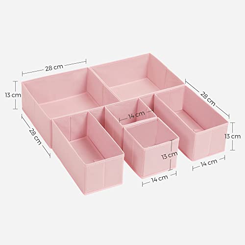 Drawer Organisers, Dresser Dividers, Set of 6, Foldable Fabric Storage Boxes for Socks, Underwear, Bras, Ties, Scarves, Pink