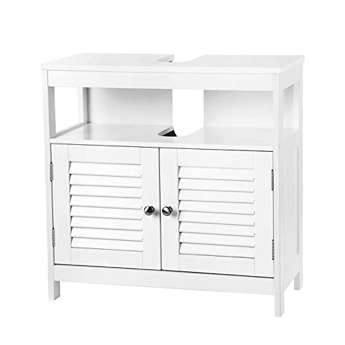 Vanity Unit Without Sink Lots of Storage Space Bathroom Cabinet with Slat Doors 2 White, MDF panels, With Open Compartment, 60 x 30 x 60 cm