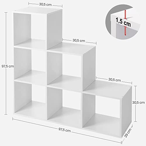 Stair Shelf Bookcase Step Shelf with 6 Cube Ladder Shelf Room Divider Cube Shelf Freestanding Office Living Room Bedroom White